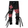 Męskie dżinsy punk rock print print Hip Hop Pants Multi Zipper łatek