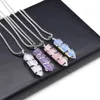 Colares pendentes pingentes de pedra natural colar colar hexágono forma de cura Cristal Agenda de aço inoxidável para presente de jóias