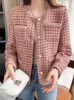 Jackets femininos Jaqueta de lã de alta qualidade feminino outono harajuku rosa xadrez tweed jaqueta feminina designer de pista curta