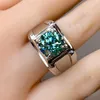 Clusterringen kjjeaxcmy fijne sieraden groene mosang diamant 925 sterling zilveren mannen ring support test klassiek verkoop