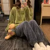 Women's Sleepwear Coral Fleece Loungewear Winter Flannel Pajamas Set Warm Nightwear Female Larger Size Ladie Pijamas Suit