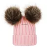 Çocuklar bebek örgü şapkalar kış örgü katı tığ işi şapka sıcak yumuşak pom pom beanies çift saç topu şapkaları açık eğimli kapaklar