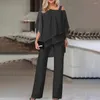 Женские брюки с двумя частями Anbenser Fashion Set Soluts Solid Lake Fitting Casual Bat -рукав нерегулярные шифоновые блузки и 2 штуки