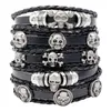 Bracelets de charme 5pcs / Set Wrap en cuir tressé pour hommes Vintage DIY Costume Crâne Halloween Bracelet