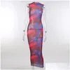 Basic Casual Dresses Women Summer Dress 2022 Mesh Bodycon Leopard Elastic Maxi Long Dames doorzien door modeontwerpster Robe Vesti DHJCO