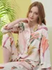 Women's Sleepwear CRLAYDK 2023 Women Cotton Pajamas Three Quarter Leaf Printed Button Down Loungewear Notch Collar Long Sleeve