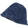 Berets Moovook Fashion Light Diamond Denim Bucket Hat 2023 Matching Design Rhinestone Solid Color Casual Zonnebestendig