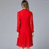 Casual Dresses Improved Cheongsam Dress Spring And Autumn Plus Size Women's Medium Length Red Fashion Lace Versatile Skirt