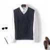 Mäns västar T-shirt 2023 Spring och sommar V-ringning stickad väst Casual Loose Sleeveless Pure Wool Pullover Waistcoat