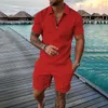 Herrespår 2023 Summer Casual Suit For Men 3D Zipper Kort ärmskjorta Shorts 2 -stycken Set Sweatpants Hoodies Kläder Tracksuit 3xl