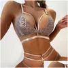 Bras Sets Erotic Lingerie Brassiere Set For Women Garters Sexy Underwear Porn Costumes Transparent Lace Bra Babydoll Suit Drop Deliv Dhz38