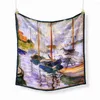 Scarves 53cm Monet Oil Painting Sailboat By The Seine Silk Scarf Women Square Shawls Foulard Bandana Hair