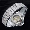 Watch Bands Mechanical For Men High End Silver Steel Hollow Auto Clock Luxury Diamond Hip Hop Waterproof Watches Drop 230824