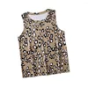 Женские танки Camis Leopard Print круглой шею рукавиц жилет летние повседневное пуловер