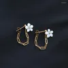 Stud -oorbellen witte natuurlijke schaal bloem rughangende ketting voor vrouwen roestvrij staal 18K vergulde sieraden