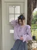 Kvinnors T-skjortor GM4380 Ruffled Purple Long Sleeve Chiffon Shirt 2023 V-Neck Lace Up Design Feel Loose Pleated Top