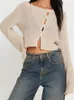 Women's Knits CHRONSTYLE Knitted Long Sleeve Front Buttons Up Sweaters Crop Tops For Women O-neck Spring Fall Loose Casual Solid Cardigan