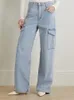 Women's Jean's Safari Style Straight Jeans Lose Casual Solid Color Autumn 2023 Zipper Fly Kvinna Hög midja Long Pants 230823