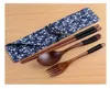 Chopsticks Japanese Wood Cuterly Set Miljö Natur Trägaffel Spoon Chopsticks Portable Knife Spoons Travel SN6253