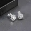 Stud Earrings Delicate Silver Plated Square For Women Cubic Zirconia Stone Full Paved Luxury Fashion Wedding Jewelry