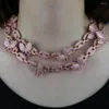 Chains Iced Out CZ Coffee Bean Link Butterfly Necklace Hip Hop Fashion Punk Choker Pink Bubble Chain Bling Women Jewelry