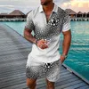 Herrespår 2023 Summer Casual Suit For Men 3D Zipper Kort ärmskjorta Shorts 2 -stycken Set Sweatpants Hoodies Kläder Tracksuit 3xl