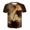 Camisetas masculinas frias friamente friamente leão 3d animal estampado camiseta infantil tee homem personalidade respirável verão menino casual menina de manga curta roupas de manga curta