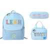 School Bags 3 Pieces Nylon Backpacks Children Fashion Cute Letter Patches Pencil Case Lunch Bag Sets Kids Simple Schoolbag for Teenage Girls 230823