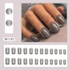 False Nails French Detachable Short Round Shining Wine Red Nail Tips Yellow Daisy Simple Lines Fake For DIY