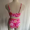 Menas de banho feminina 2 PCs Mulheres Biquíni Conjunto de flores Impressão de flor As tiras ajustáveis ​​da cintura alta praia de coragem rápida Surf Surfing Lady Swimsuit