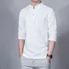 Men's Suits B3230 Men Spring Tops & Tees Male Fashion T-Shirts Stand Collar Long-sleeved Slim Base Shirt Homme Linen T-shirt