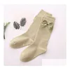 Kids Socks Spring Girls Ribbon Bows Princess Children Cotton Knitted 3/4 Knee High Sock Leg Fit 1-8T F3173 Drop Delivery Baby Maternit Dh14M