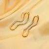 Stud Earrings South Korea's 18K Gold-Plated Double U-Shaped Zircon Chain High-Quality Stainless Steel Holiday Jewelry Girls Gift