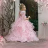 Girl Dresses Embroidered Pink Cosmos Wild Organza Flowers Floral Dress Mesh Skirt Lace Up Criss-cross Back Wedding Party Gown