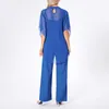 Kvinnors tvåbitar byxor Kvinnor Casual Chic Summer Outfits Solid V Neck Backless Sling Rompers Jumpsuits Half Sleeve Oregelbundna ruffles Blus