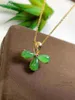Chains LURESH Natural Jade Clover Pendant Inlaid With 18k Gold Gems Apple Green Color Customized Gift Girl Woman