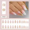 Valse nagels 24 -stks gouden glitter luxe korte amandel nep witte Franse lange draagbare pers op volle cover nagels tips