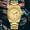 Wristwatches Top Luxury Men's Quartz Watch Precision Steel Band Trendy Diamond Embedding Decoration Three Eye Calendar