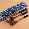 Chopsticks Japanese Wood Cuterly Set Miljö Natur Trägaffel Spoon Chopsticks Portable Knife Spoons Travel SN6253