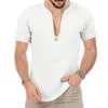 Herren-T-Shirts Sommer V-Ausschnitt Kurzarm T-Shirt Stylish Männer Strandkleidung Schlanker Fit Solid Color Bambus Baumwollkleidung Y2K Tops 2023