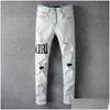 Men'S Jeans Casual Streetwear Black Slim Fit Men Autumn Mascina Letter Pants Trendy Dance Club Skinny S Toursers Drop Delivery Apparel Dhpie