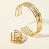 Bangle WILD & FREE 18K Gold Plated Hollow Wide Stainless Steel For Women Luxury Vintage Aesthetic Ring Jewelry Set