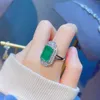 Ringos de cluster 925 prata retangular algodão algodão esmeralda anel de luxo de diamante completo para seas de tesouro colorido para mulheres