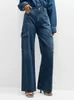 Women's Jean's Safari Style Straight Jeans Lose Casual Solid Color Autumn 2023 Zipper Fly Kvinna Hög midja Long Pants 230823