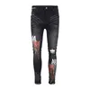 European and American style AM washed black basic style old worn out leather jeans men high quality