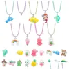 Sieraden kleine meisje kralen ketting ring cartoon dieren uil dinosaurus vlinder hangers beste vriend vriendschap feest gunsten kleedden p dhci3