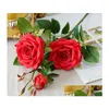 Couronnes de fleurs décoratives décoration de mariage haute qualité artificielle vive vraie touche Roses fleur de soie mariée maison 3 têtes/Bouquet Dh0X7