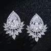 Charm Fashion Teardrop cubic Zirconia Silver Color Stud arrings Luxury Leaf Bridal Wedding Brincos Jewelry for Women 230823