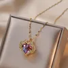Chains Fashion Simple Creative Blue Ocean Heart Necklace Exquisite Colorful Crystal Pendant High Quality Jewelry Gifts For Girls