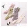 Kids Socks Spring Girls Ribbon Bows Princess Children Cotton Knitted 3/4 Knee High Sock Leg Fit 1-8T F3173 Drop Delivery Baby Maternit Dh14M